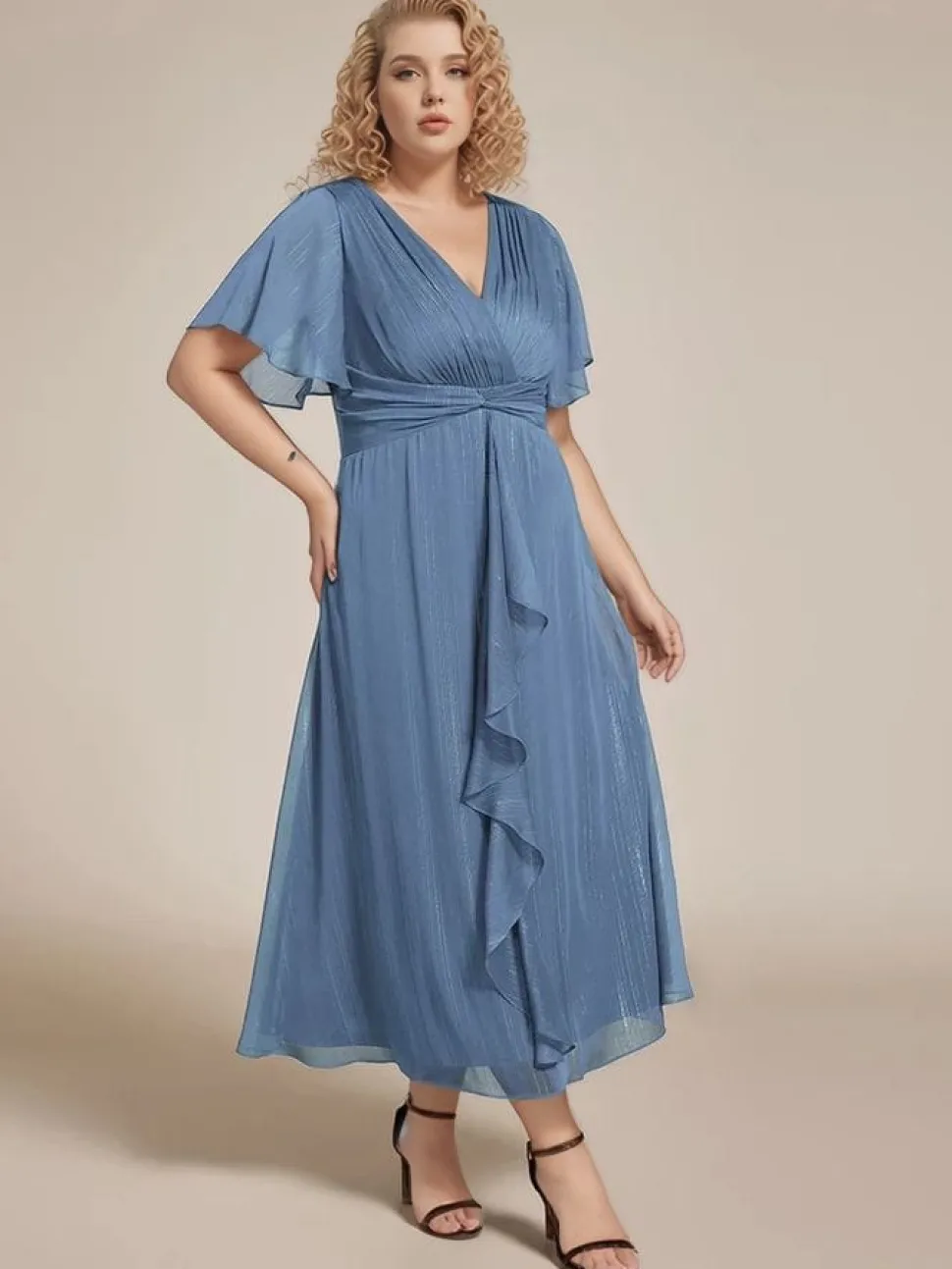 Robe pour invitée de mariage grande taille bleue