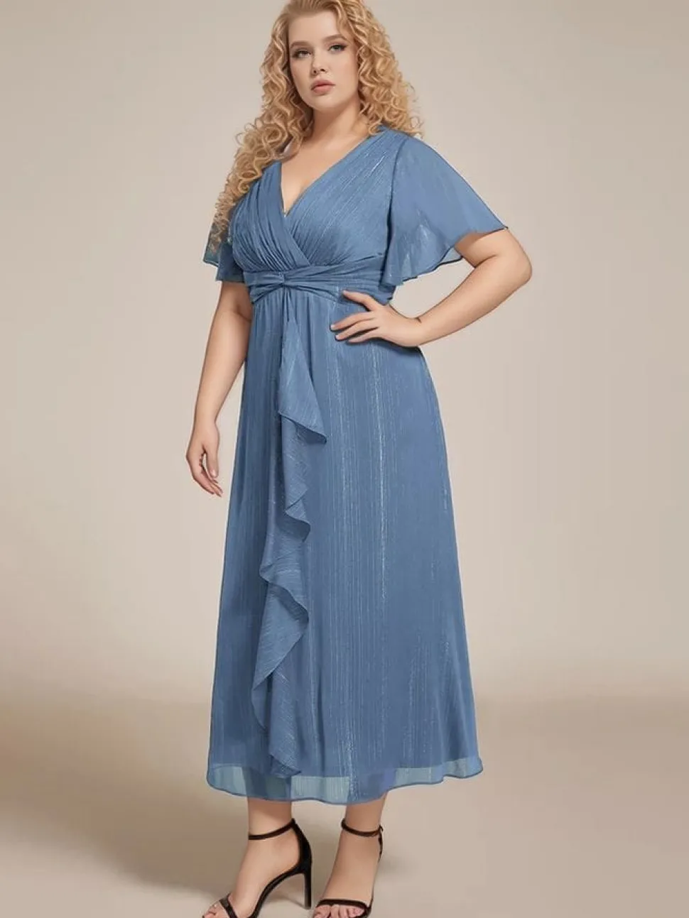Robe pour invitée de mariage grande taille bleue