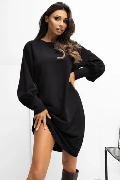 Robe pull courte manches longues noire