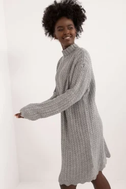 Robe pull femme hiver col montant manches longues