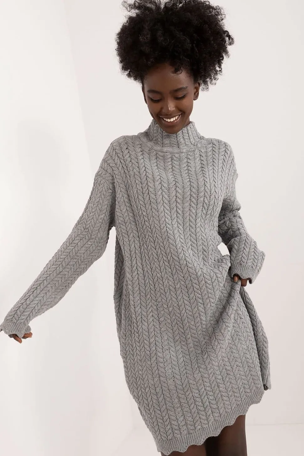 Robe pull femme hiver col montant manches longues
