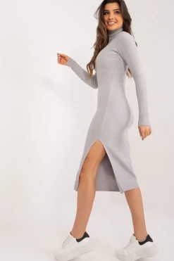 Robe pull grise midi à manches longues