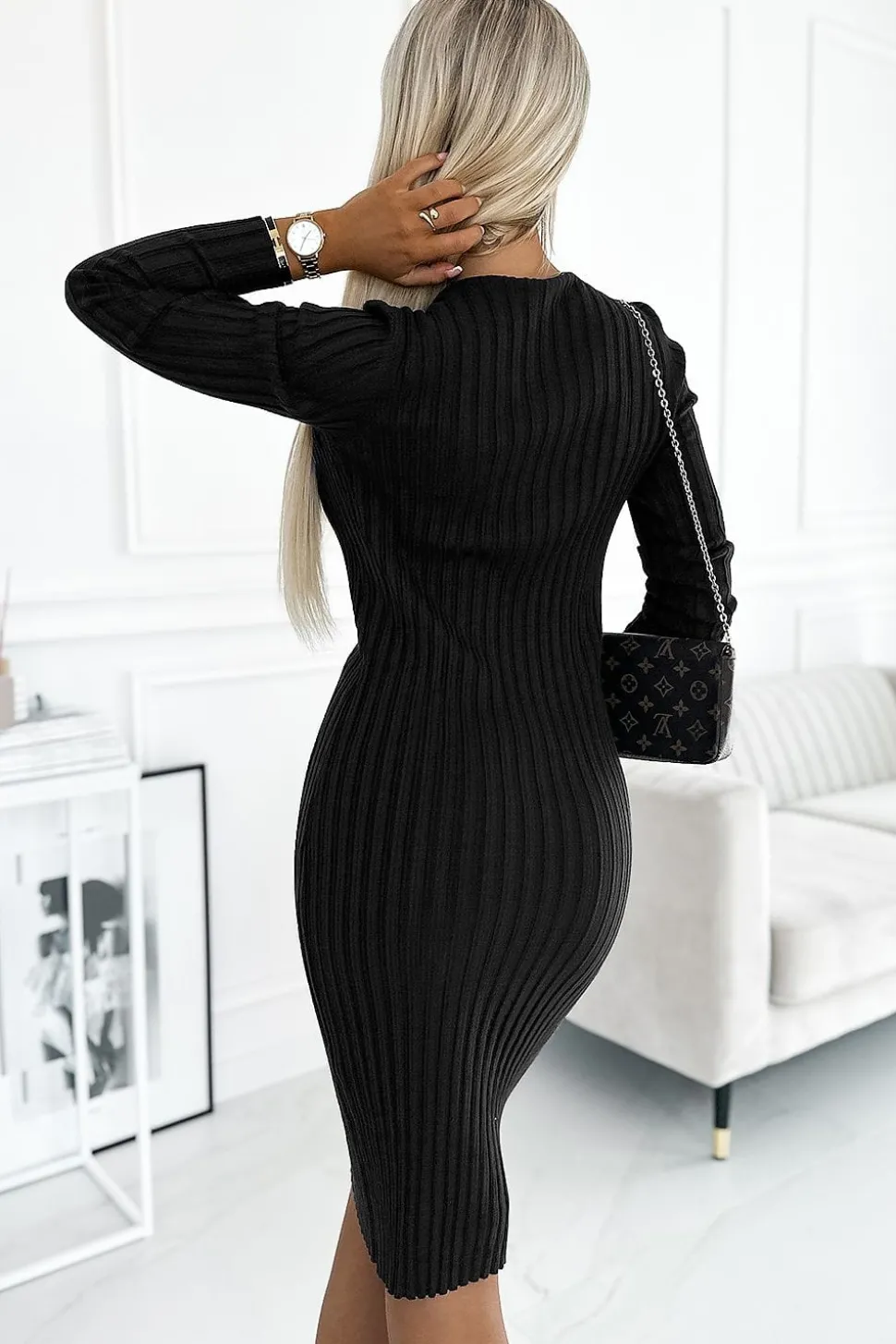 Robe pull noire midi moulante
