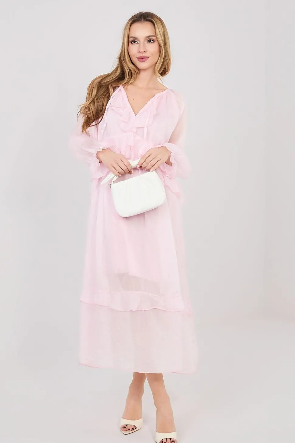 Robe rose longue bohème manches longues
