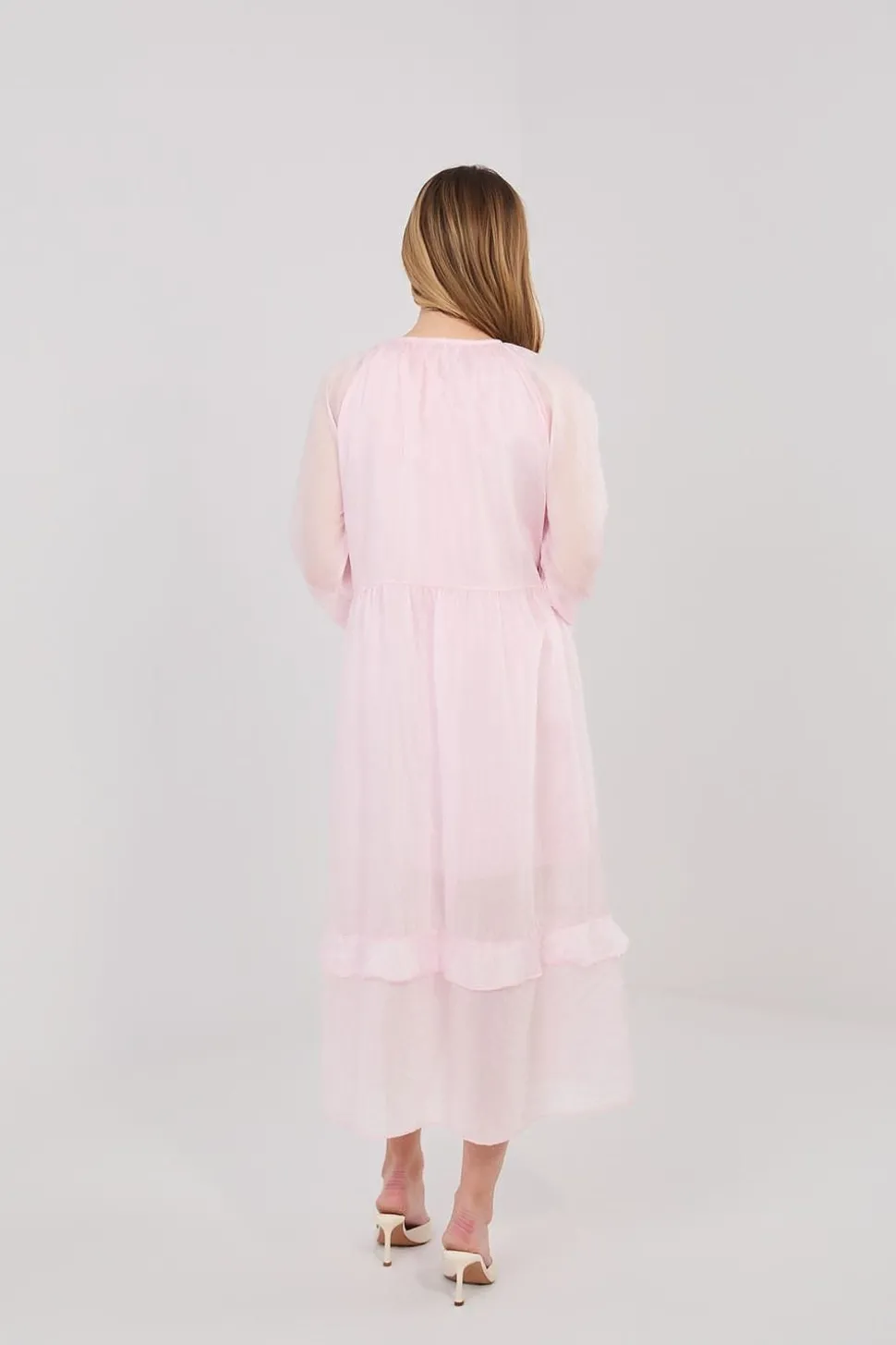 Robe rose longue bohème manches longues