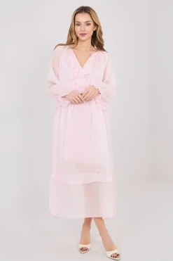 Robe rose longue bohème manches longues