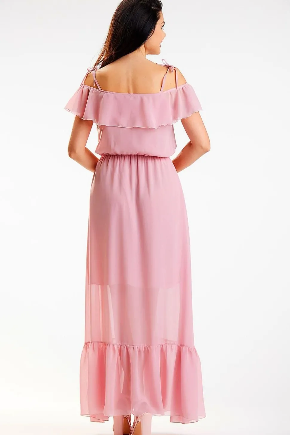 Robe rose longue épaules dénudées
