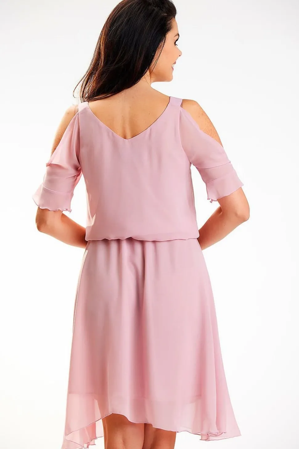 Robe rose poudré épaules dénudées