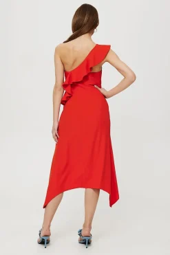 Robe rouge asymétrique