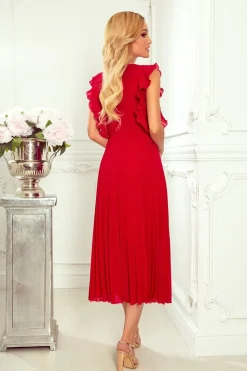 Robe rouge plissée midi
