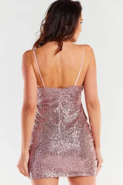 Robe sequin courte rose à bretelles