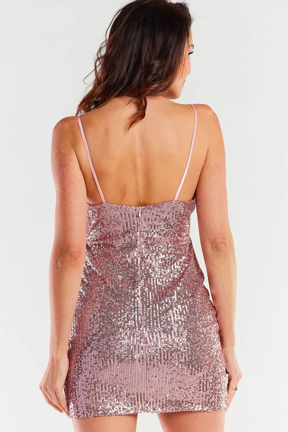 Robe sequin courte rose à bretelles