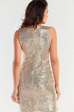 Robe sequin dorée courte sans manches