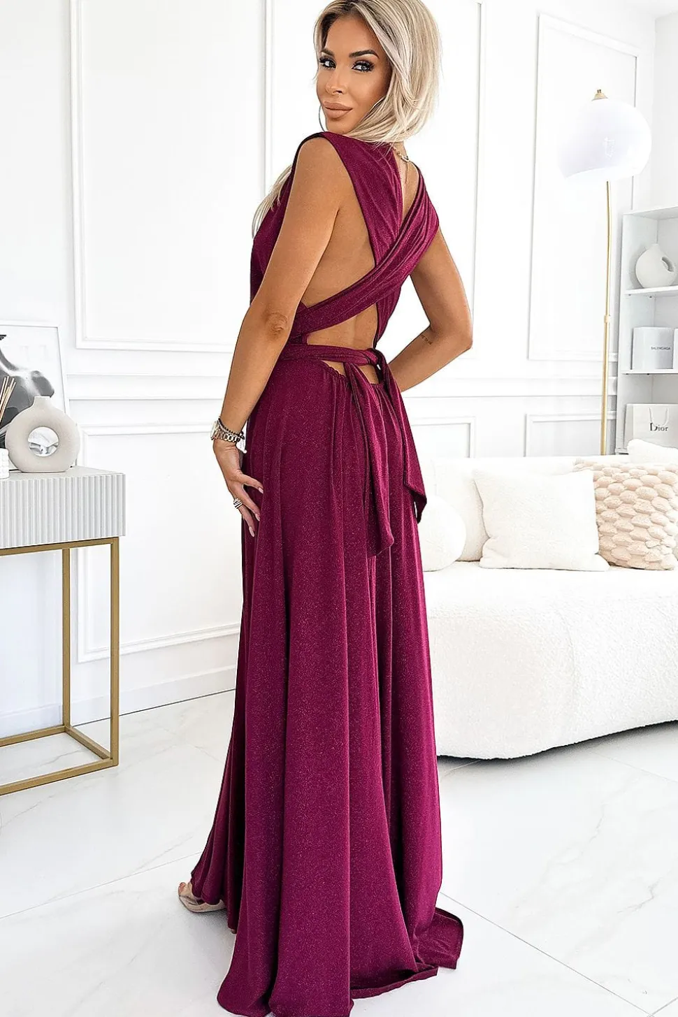 Robe sequin élégante bordeaux longue