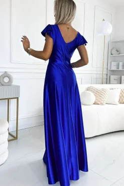 Robe sequin longue fendue manches courtes