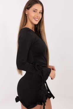 Robe sexy noire mini manches longues