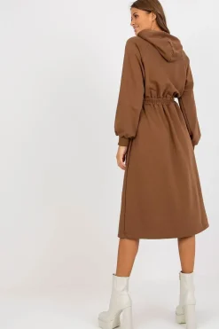 Robe sweat marron manche longue évasée