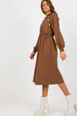 Robe sweat marron manche longue évasée
