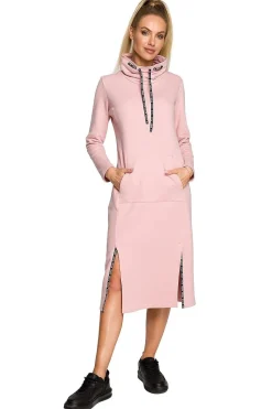 Robe sweat rose casual midi manches longues