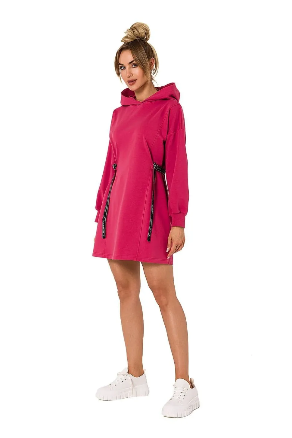 Robe sweat rose courte casual avec capuche