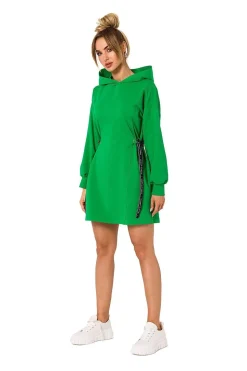 Robe sweat verte casual évasée manches longues
