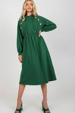 Robe sweat verte manche longue évasée