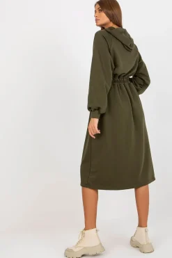 Robe sweat verte midi à manches longues