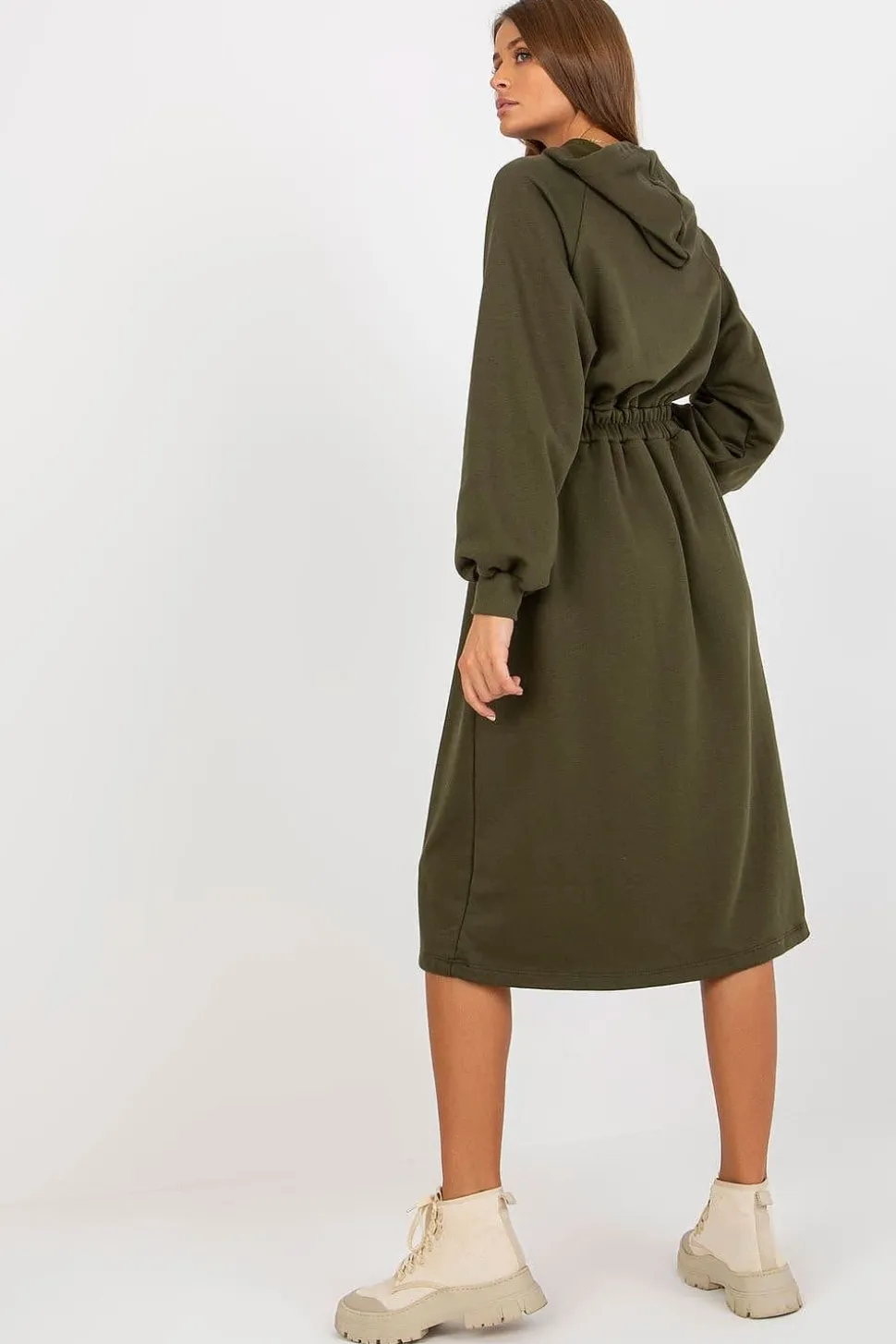 Robe sweat verte midi à manches longues