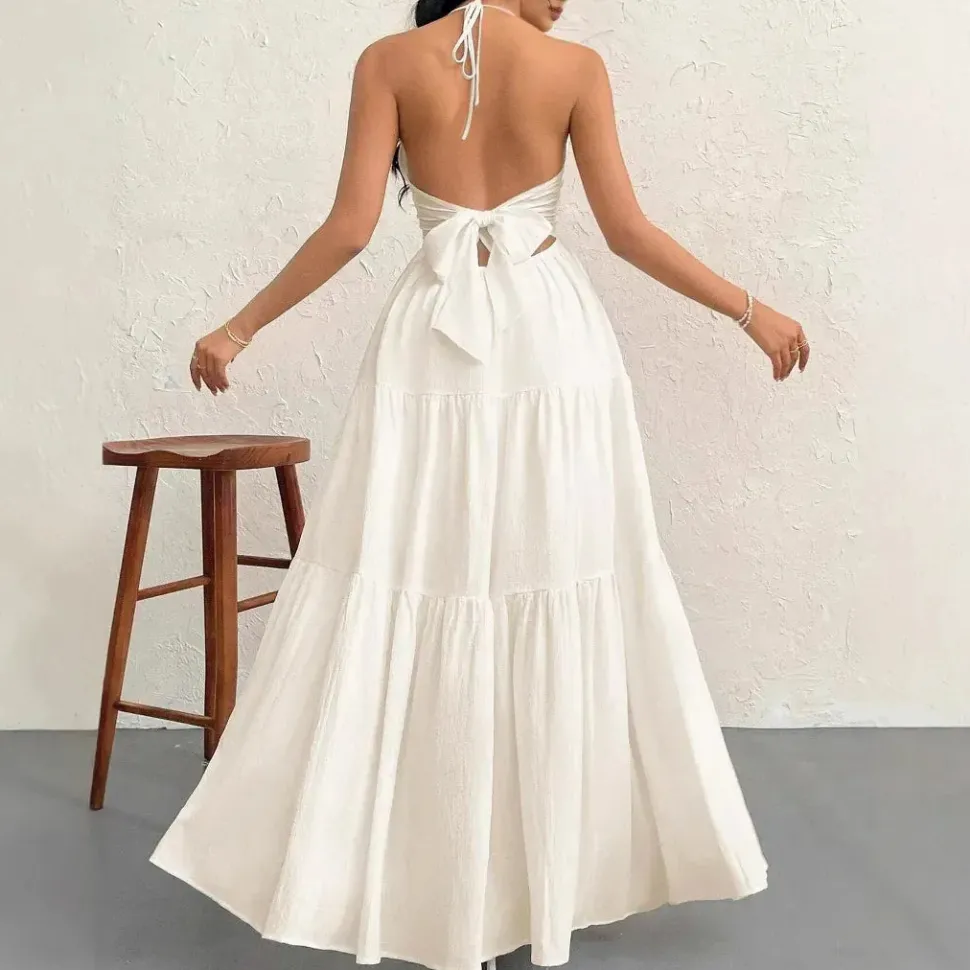 Robe été blanche bohème longue dos nu