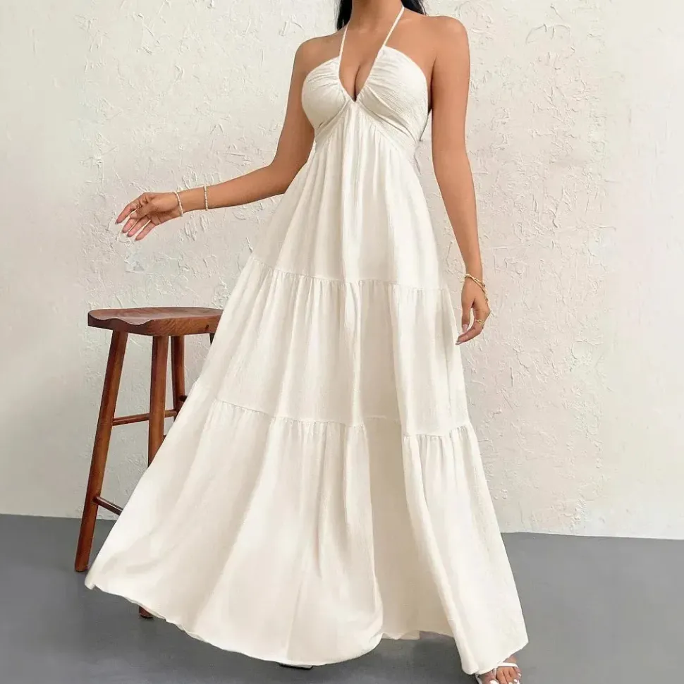 Robe été blanche bohème longue dos nu