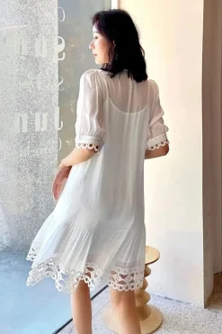 Robe été blanche patchwork