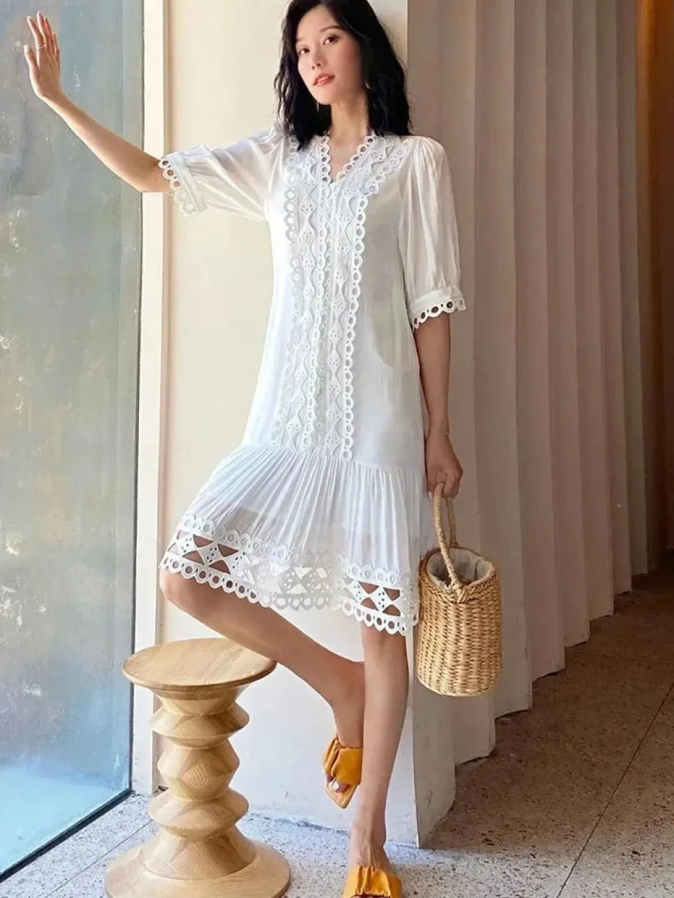 Robe été blanche patchwork