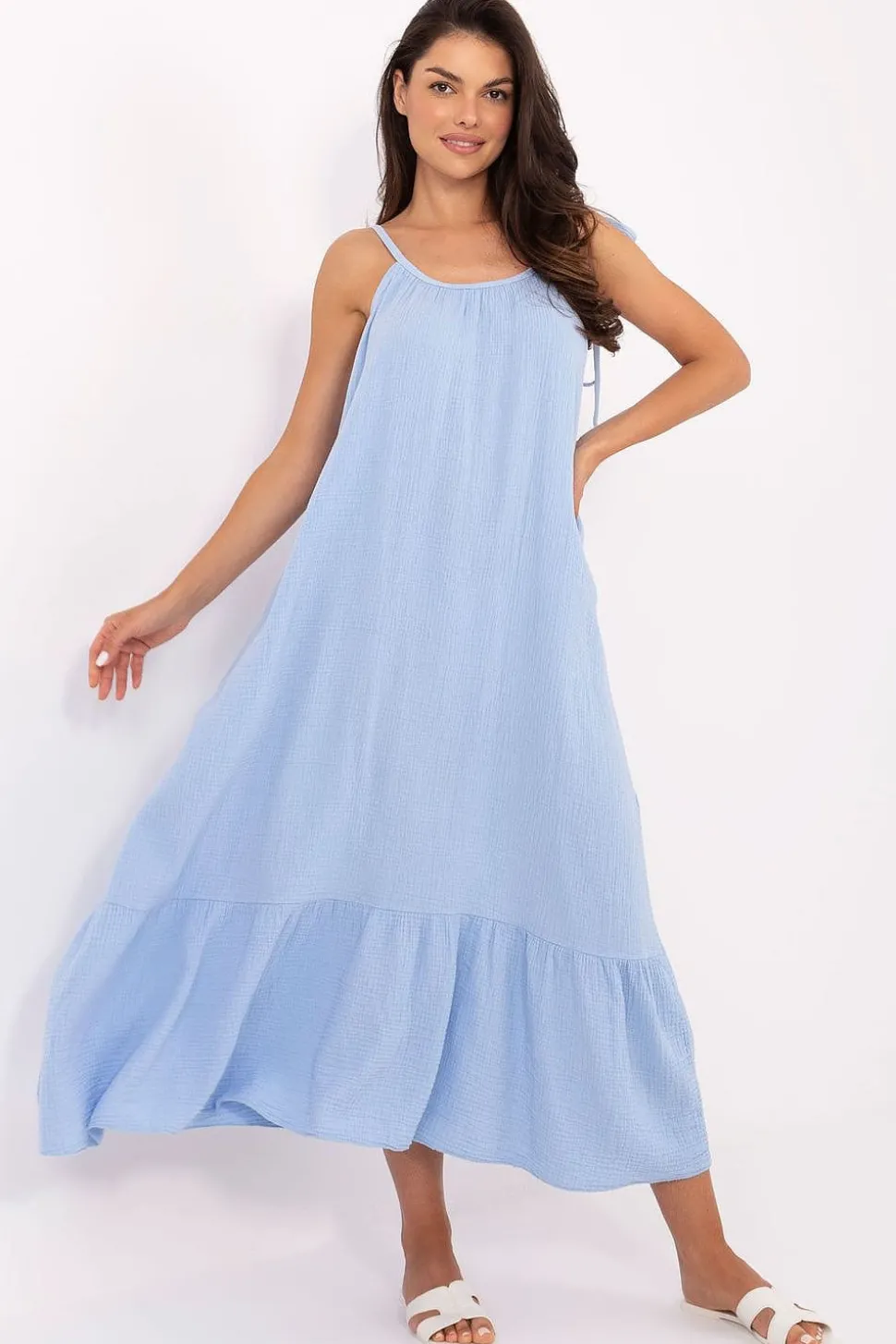 Robe été bleue bohème longue fluide