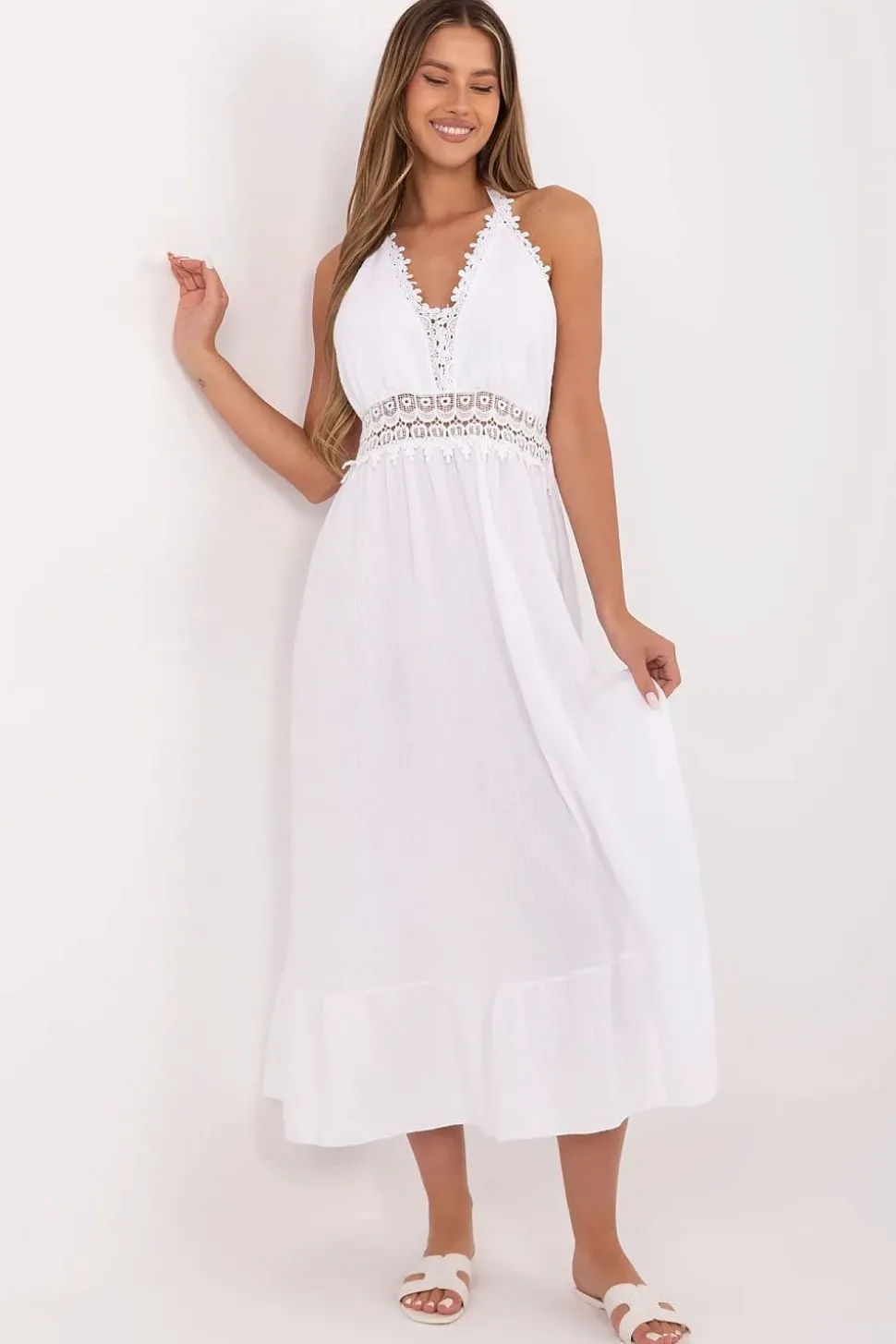 Robe été bohème blanche détails en dentelle