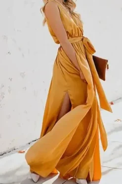 Robe été bohème fendue décolletée