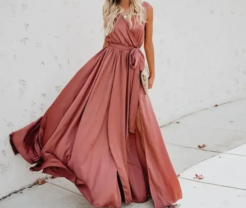 Robe été bohème fendue décolletée