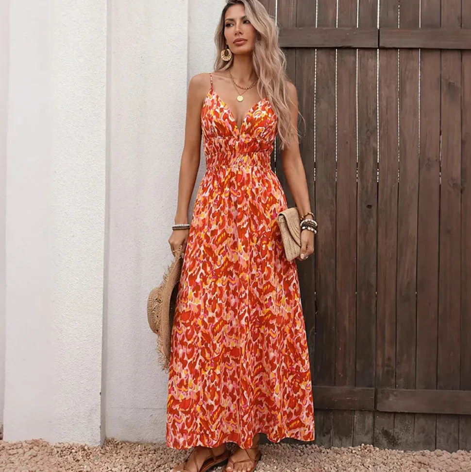 Robe été bohème longue à bretelles