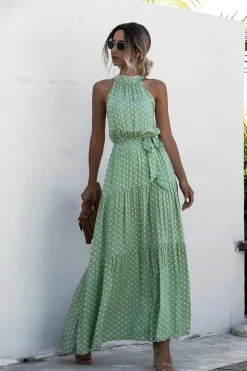Robe été bohème longue fluide à pois