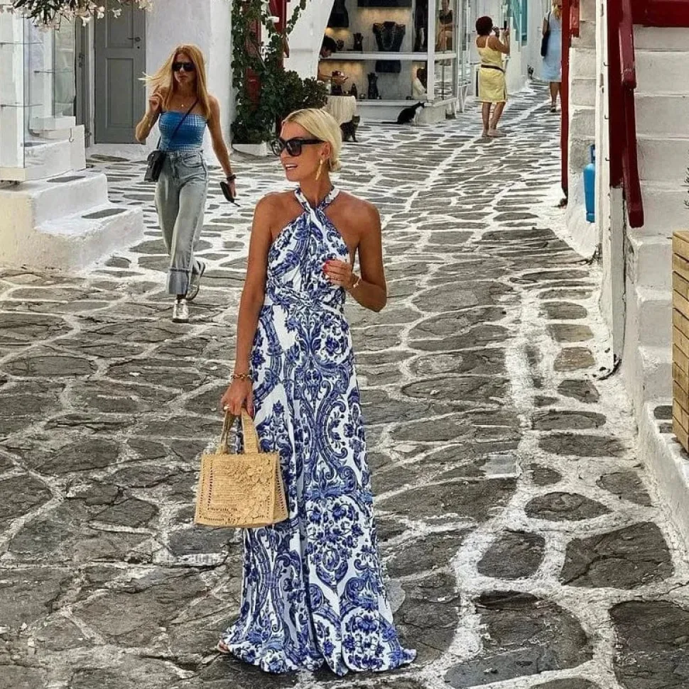 Robe été bohème longue sans manches