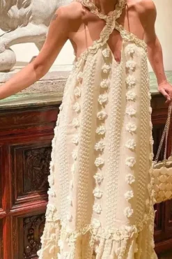 Robe été chic dos nu à fleurs 3D