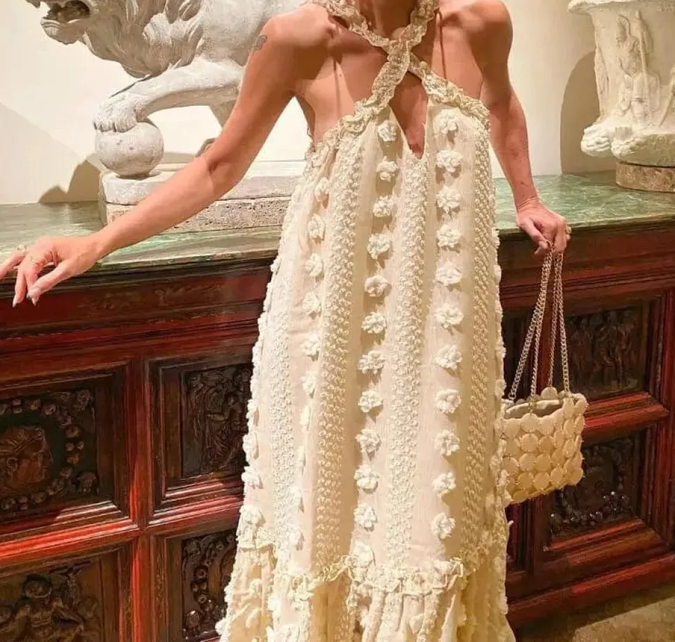 Robe été chic dos nu à fleurs 3D
