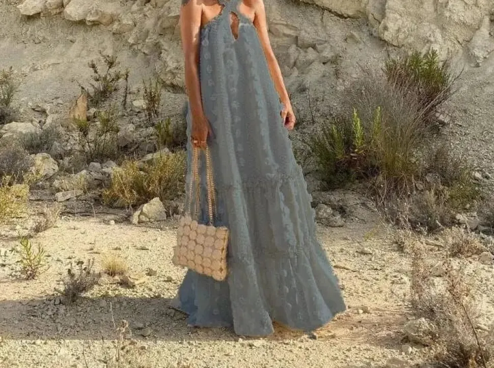 Robe été chic dos nu à fleurs 3D