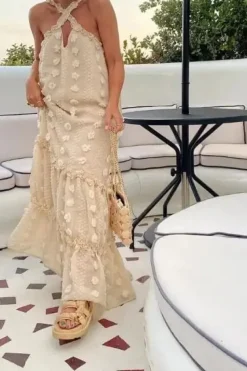 Robe été chic dos nu à fleurs 3D