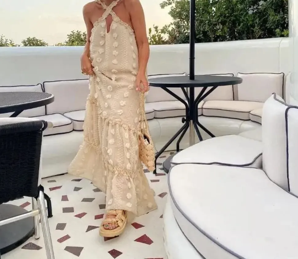Robe été chic dos nu à fleurs 3D
