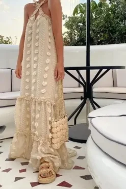 Robe été chic dos nu à fleurs 3D