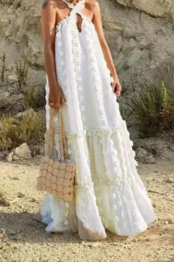 Robe été chic dos nu à fleurs 3D