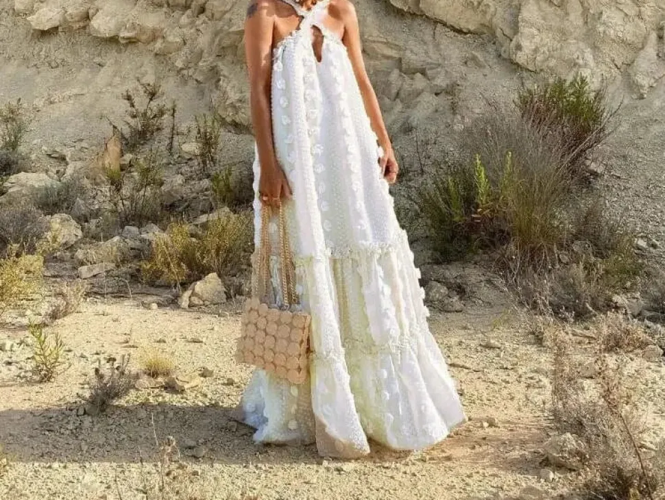 Robe été chic dos nu à fleurs 3D