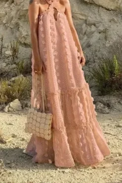 Robe été chic dos nu à fleurs 3D