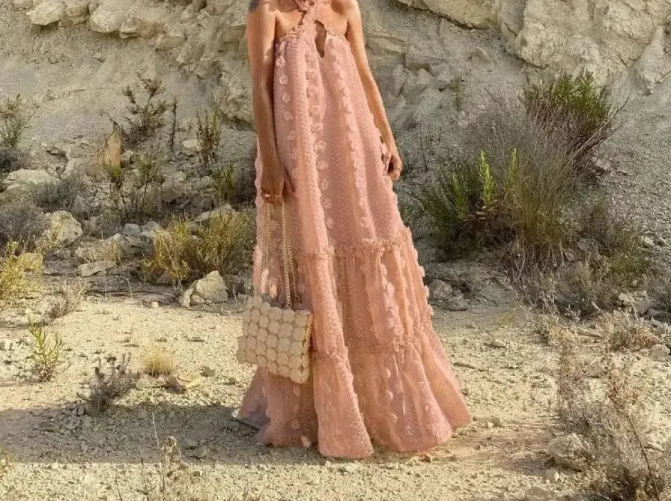 Robe été chic dos nu à fleurs 3D