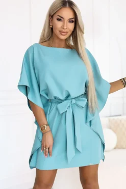 Robe été courte bleue turquoise manches courtes